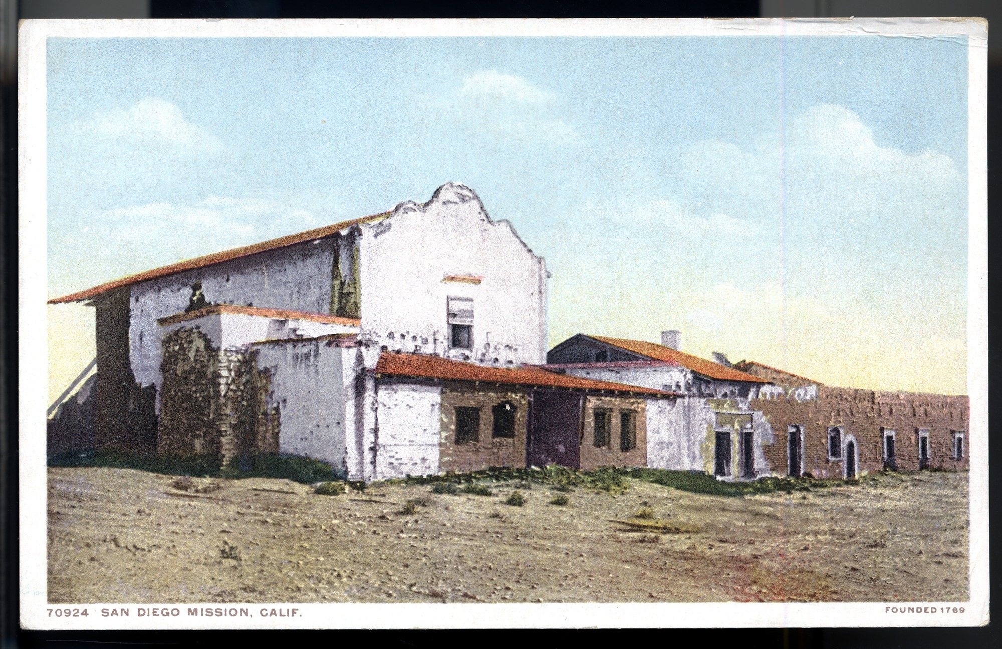 California Mission Colored Postcards 3 | California Missions Postcard 02 – San Diego Mission, Calif. Founded 1769. Detroit Publishing Company. ca 1910. NMAH 1986.0639.2015.