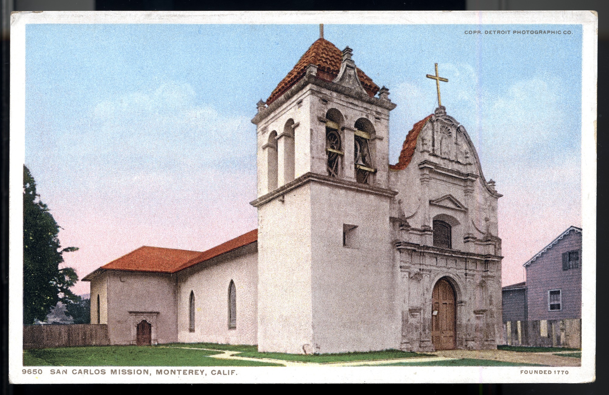California Mission Colored Postcards 7 | California Missions Postcard 06 – San Carlos Mission, Monterey, California. Founded 1770. Detroit Publishing Company. ca 1910. NMAH 1986.0639.2053.