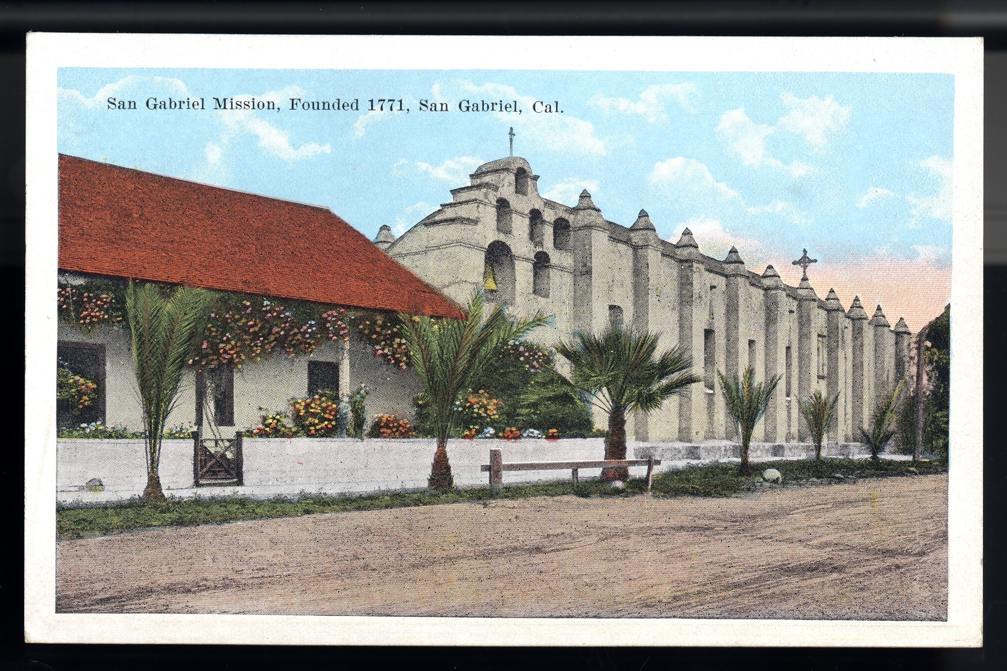 California Mission Colored Postcards 14 | California Missions Postcard 13 – San Gabriel Mission, Founded 1771, San Gabriel, California. California Postcard Company. 1925-1935. NMAH 1986.0639.0724.