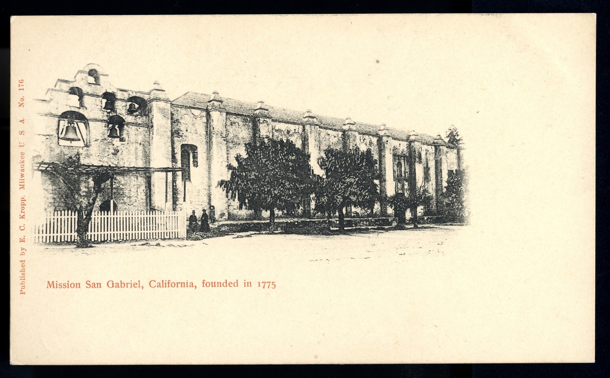 California Mission Colored Postcards 19 | California Missions Postcard 18 – Mission San Gabriel, California, founded in 1775. E.C. Kropp Company. ca 1907. NMAH GA.24880.081.