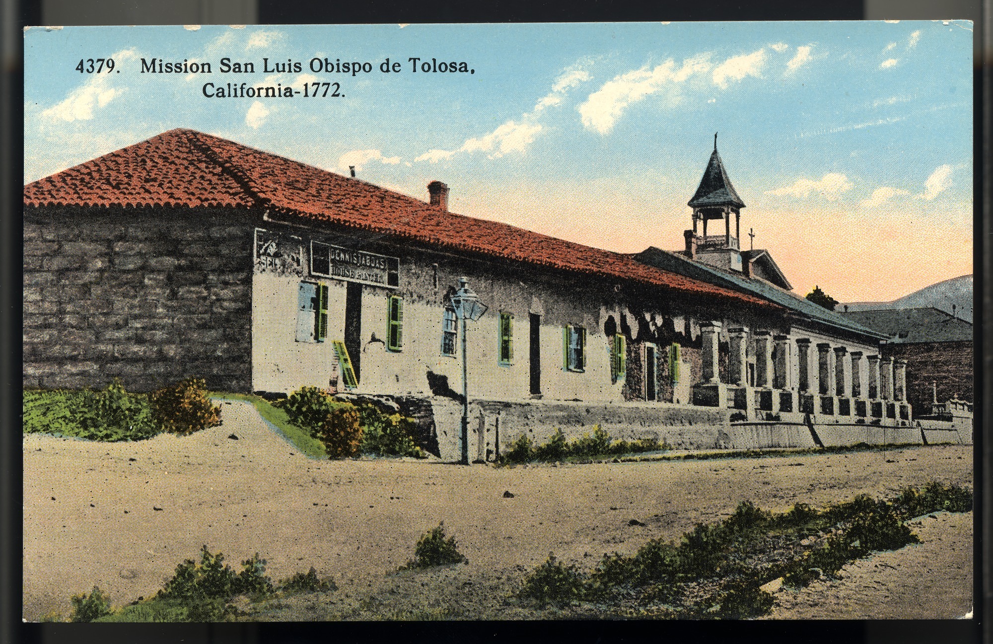 California Mission Colored Postcards 20 | California Missions Postcard 19 – Mission San Luis Obispo de Tolosa, California – 1772. I. L. Eno Company. Curt Teich Company. ca 1914. NMAH 1986.0639.0324.