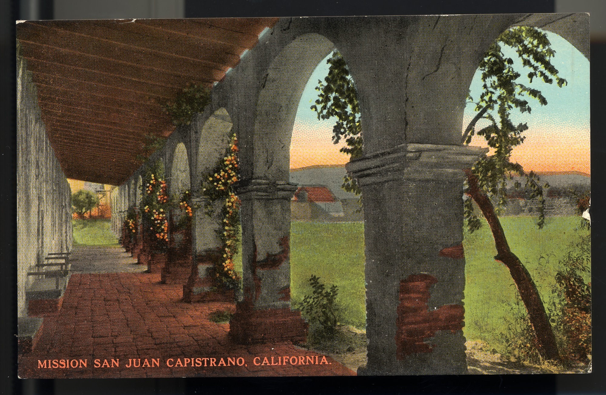 California Mission Colored Postcards 30 | California Missions Postcard 29 – Mission San Juan Capistrano, California. Eno & Matteson. Curt Teich Company. ca 1915. NMAH 1986.0639.0610.