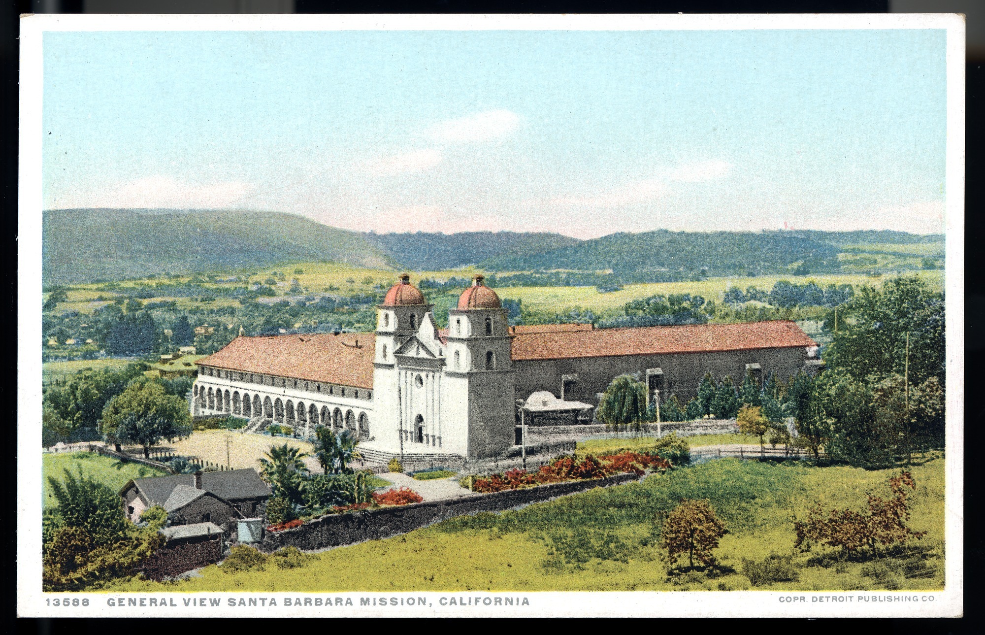 California Mission Colored Postcards 38 | California Missions Postcard 37 – General View of Santa Barbara Mission, California. Detroit Publishing Company. ca 1910. NMAH 1986.0639.2005.
