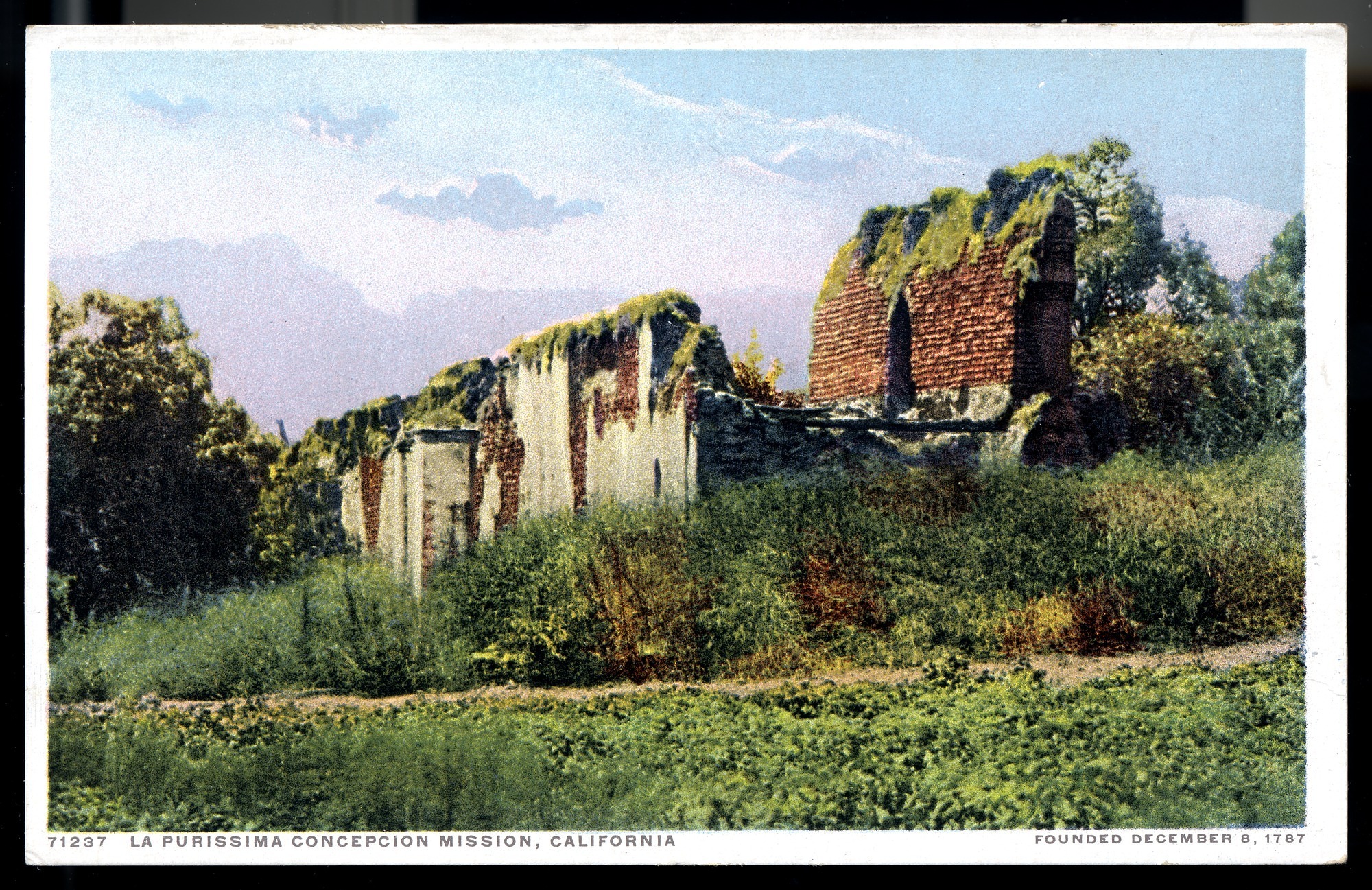 California Mission Colored Postcards 43 | California Missions Postcard 42 – La Purísima Concepcíon Mission, California. Founded December 8, 1787. Detroit Publishing Company. ca 1910. NMAH 1986.0639.2040.