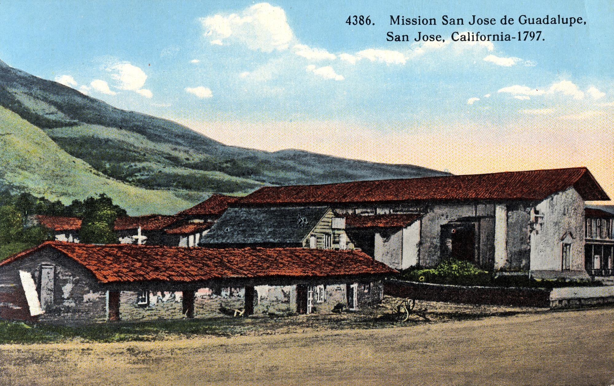 California Mission Colored Postcards 46 | California Missions Postcard 45 – Mission San Jose de Guadalupe, San Jose, California – 1797. I. L. Eno Company. Curt Teich Company. ca 1914. NMAH 1986.0639.0319.