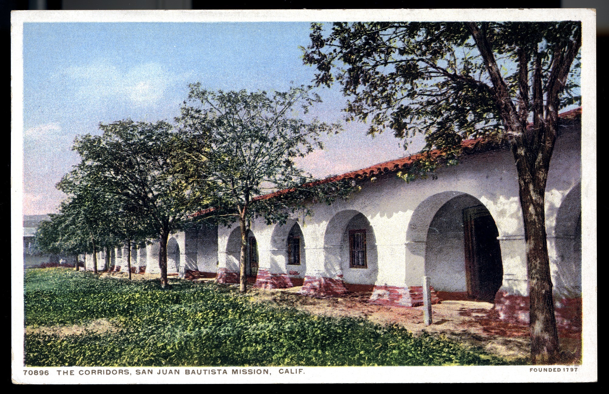 California Mission Colored Postcards 48 | California Missions Postcard 47 – The Corridors, San Juan Bautista Mission, Calif. Founded 1797. Detroit Publishing Company. ca 1910. NMAH 1986.0639.2018.
