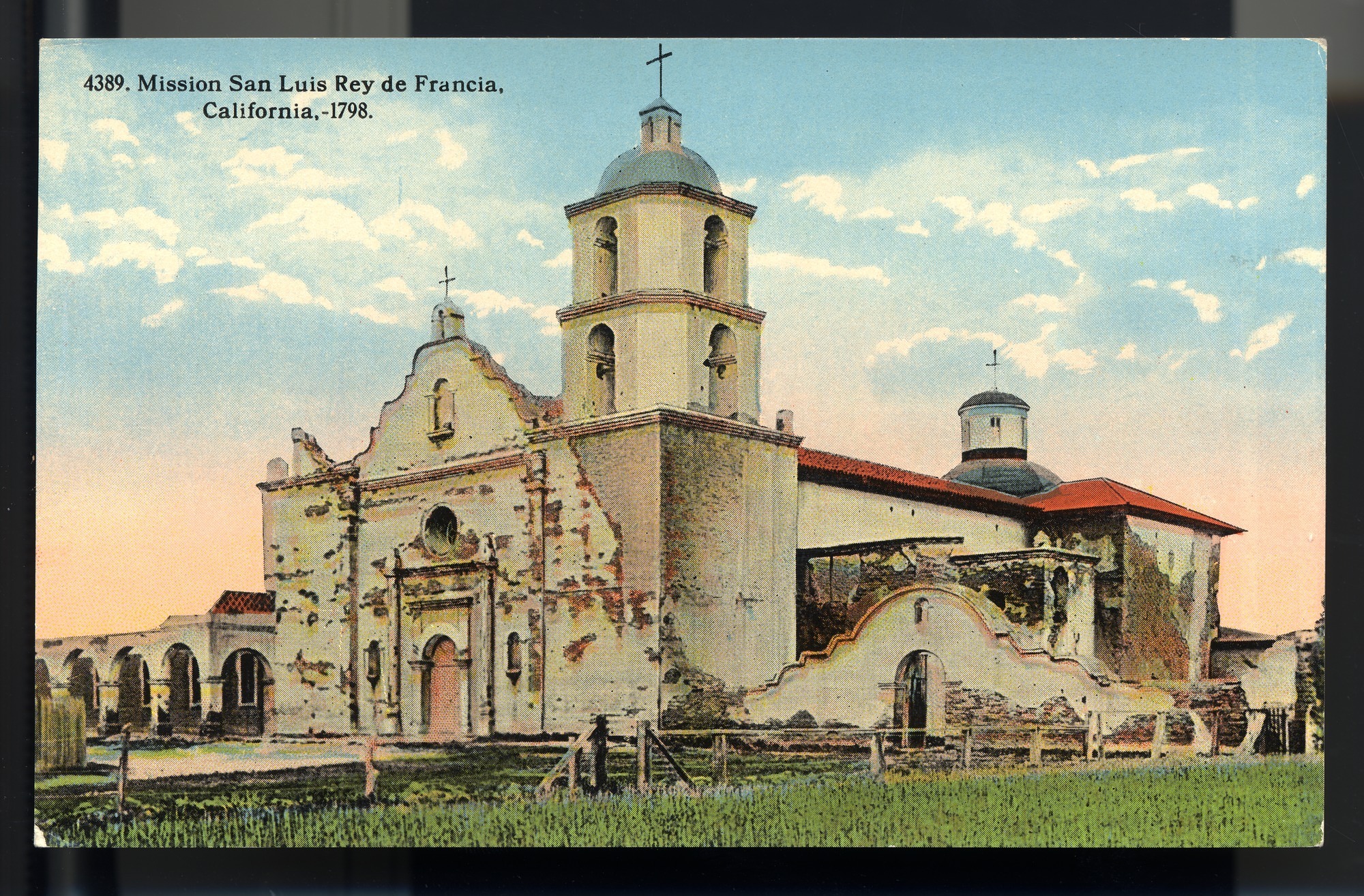 California Mission Colored Postcards 57 | California Missions Postcard 56 – Mission San Luis Rey de Francia, California - 1798. I. L. Eno Company. Curt Teich Company. ca 1914. NMAH 1986.0639.0312.