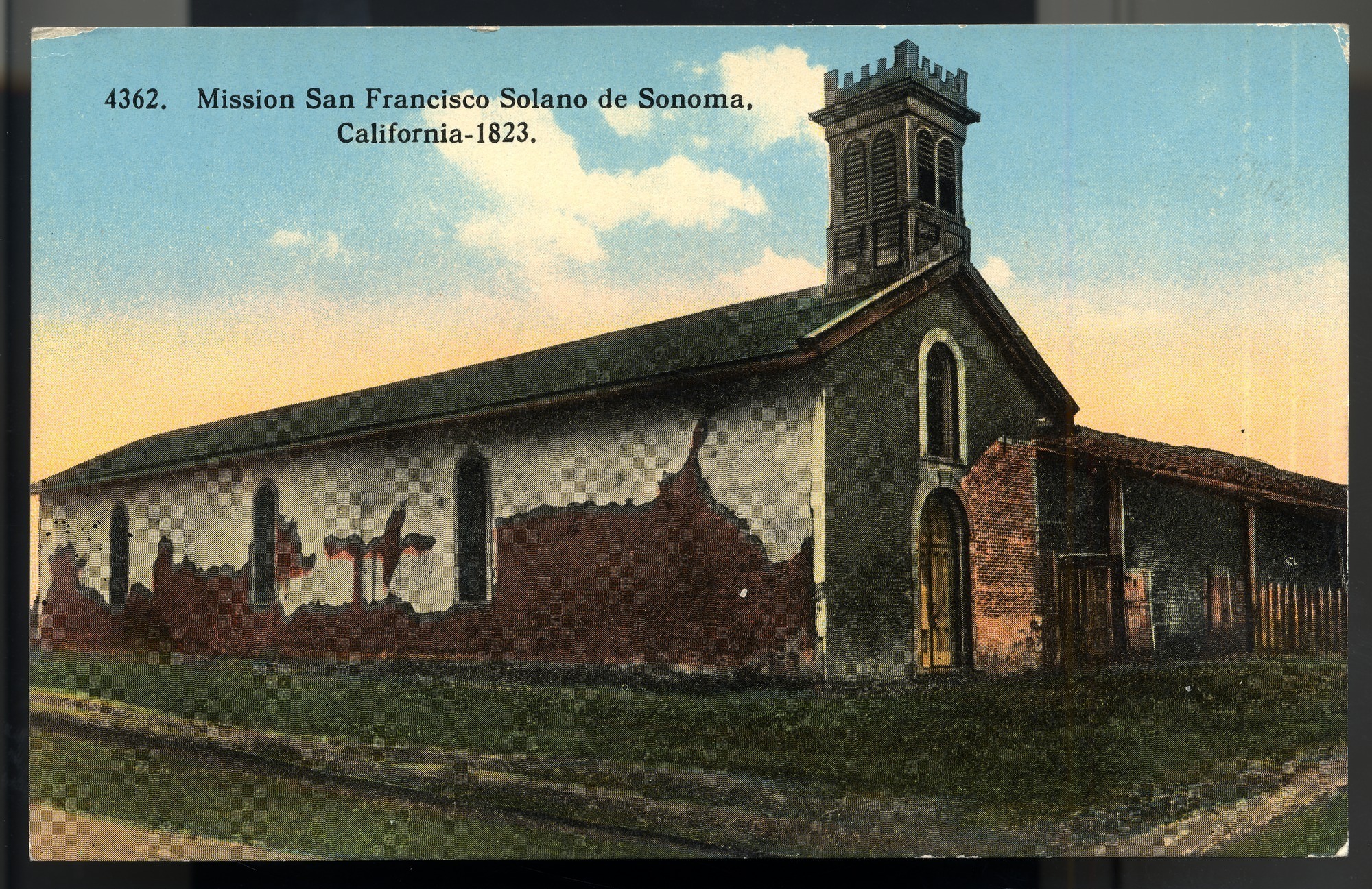 California Mission Colored Postcards 64 | California Missions Postcard 63 – Mission San Francisco Solano de Sonoma, California - 1823. I. L. Eno Company. Curt Teich Company. ca 1914. NMAH 1986.0639.0322.