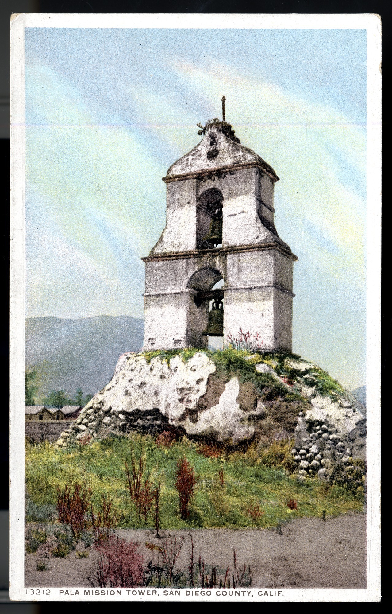 California Mission Colored Postcards 70 | California Missions Postcard 69 – Pala Mission Tower, San Diego County, Calif. Detroit Publishing Company. ca 1910. NMAH 1986.0639.2021.
