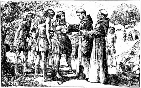 Dodge and Harmer's illustrations 5 | California Missions First Baptism in Upper California, Los Cristianitos, July 22nd, 1769 - A. B. Dodge
