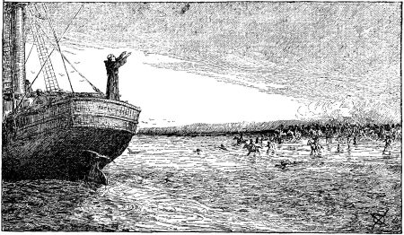 Dodge and Harmer's illustrations 19 | California Missions Father A. Peyri Departing Blesses His Beloved Indians, San Diego Harbor, 1832 - A. F. Harmer