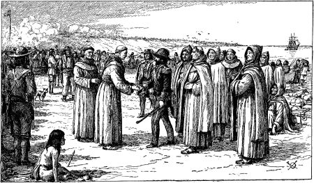 Dodge and Harmer's illustrations 20 | California Missions Governor José Figueroa and the Zacatecan Franciscans land at Monterey, January 15th, 1833 - A. F. Harmer