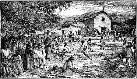 Dodge and Harmer's illustrations 25 | California Missions Constructing a Mission. "Who produced it All? Ah! The Poor Indians, Aided and Directed by the Missionaries". - A. F. Harmer