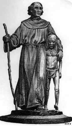 Historical Background 2 | California Missions Statue of Father Serra with Indian Boy sculpted by Sally James Farnham in 1925
